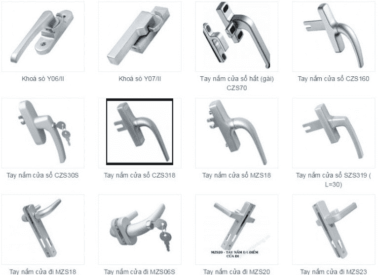 Khóa và tay nắm phụ kiện nhôm